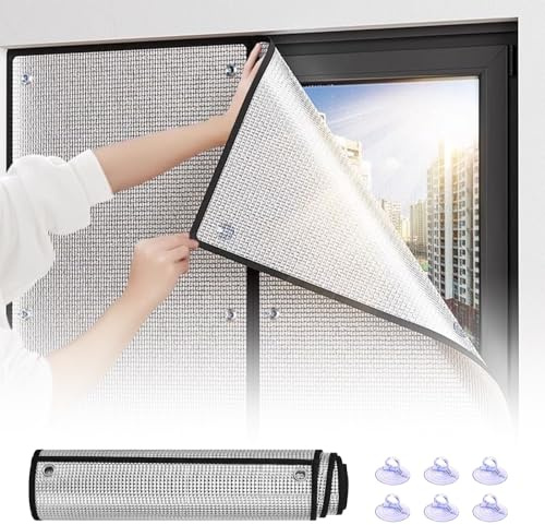 Sonnenschutzfolie Fenster mit Saugnapf, 8mm Thermo Fensterfolie gegen Hitze, Verdunkelungsfolie UV-Schutz Sichtschutz für Dachfenster, Wintergarten(70x120cm)