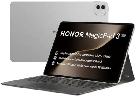HONOR MagicPad 3, 16+512GB,13,3 165Hz 3.2K Eye Comfort Tablet Android, Snapdragon 8 Gen 3, Batteria 12450mAh, Wi‑Fi 7,8 Altoparlanti, AI Produttività, Ultra Sottile 5,79mm, Grigio