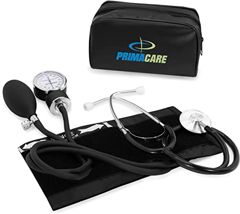 Primacare DS-9197-BL Professional Classic Series Manual Adult size Blood Pressure Kit, Emergency Bp kit with Stethoscope and Portable Leatherette Case, Nylon Cuff, Blue