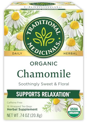Traditional Medicinals Organic, Chamomile Tea - Supports Stress Relief and Relaxation - Kosher, Non-GMO, Caffeine-Free, Compostable - 16 Tea Bags