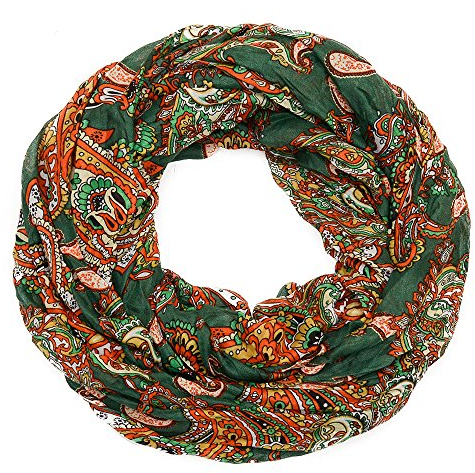 Kandharis leichter Loopschal Rundschal in Paisley Blumen Muster LSG10 5- Grün