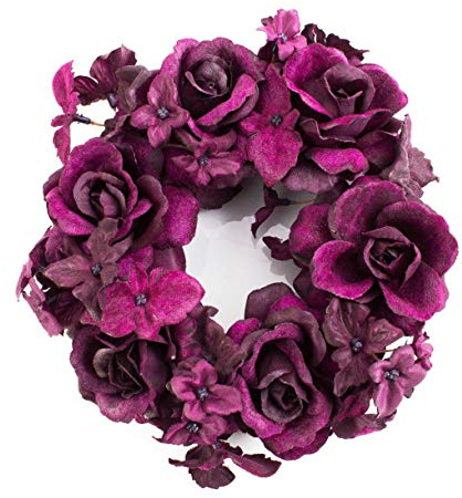 artplants.de XXL Ring, Rosenköpfen, Hortensienblüten, violett, Ø 15cm | Kerzenring - Kerzenkranz