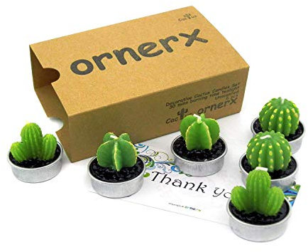 Ornerx - Candele decorative a forma di cactus, 6 pezzi