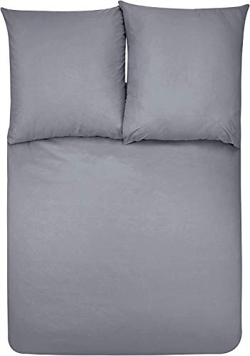 Amazon Basics 3-teiliges Mikrofaser-Bettwäsche-Set, Bettdeckenbezug 200 x 200 cm & 2 Kissenbezüge 80 x 80 cm, Dunkelgrau, einfarbig