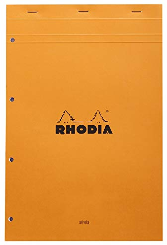 Rhodia 20100C - Notizblock (DIN A4+, 21 x 31,8 cm, 80 Blatt, gehfetet, gelocht, französische Lineatur, 80g) 1 Stück, orange