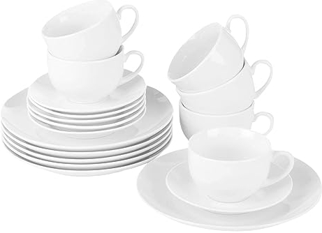 Kaffeeservice 18-teilig - für 6 Personen - Weiß - Porzellan - Kaffeegeschirr Geschirrset