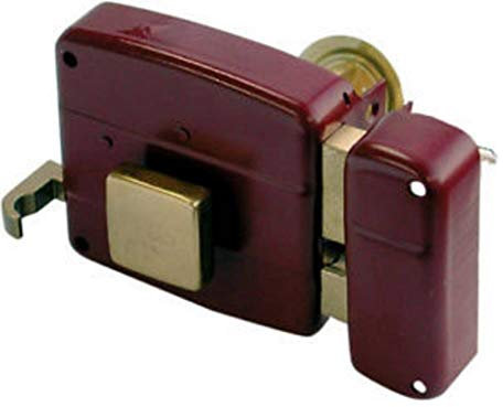 CISA 150110602N6, Serratura da Applicare, Tirante e Pomolo Interno, Cilindro Standard, Acciaio Verniciato Color Rosso Amaranto, Entrata 60, Mano Sinistra