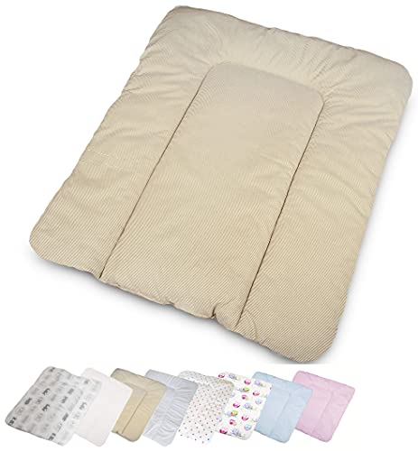 Vizaro - Gepolsterter weiche Wickelauflagen des Babys - 100% Baumwole- 70x75cm - Made in EU - ÖkoTex - Stickereien Beige Linien