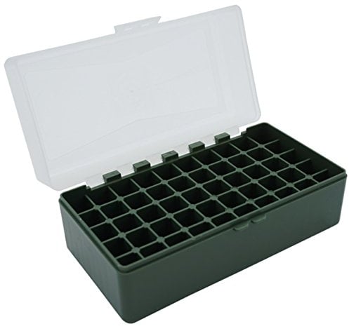 WPW Patronenbox aus robustem Kunstoff mit Klappdeckel für Kaliber .223 Rem, 5,56 mm NATO, 17, 222 Rem - 50 Patronen grün