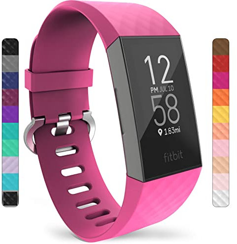 Yousave Accessories Bracelet Compatible With Fitbit Charge 3/4, Replacement Band, Sport Strap - Small - Hot Pink