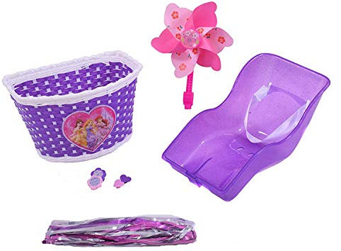 Ammaco Xmas Girlie Girls Purple Bike Accessories Pack, Glitter Dolly Seat, Woven Basket, Windmill, Tassels, Spokeys & Free Handlebar Grips