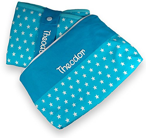 Wickeltasche Stern mit Unterlage, Wickeltasche personalisiert, Baby Wickelunterlage, Kulturtasche mit Namen, Wickelset für Unterwegs, Farbe:türkis