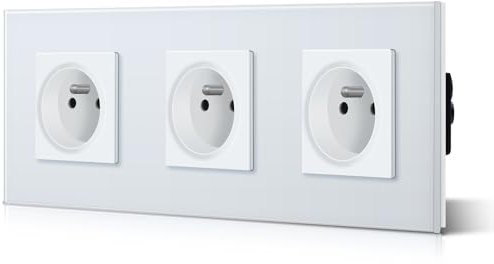 BSEED Prise Murale Prises de courant Alternatif 3 Gang Cadre en Verre Trempé Norme Française 16 Amp 240V 228mm Blanc