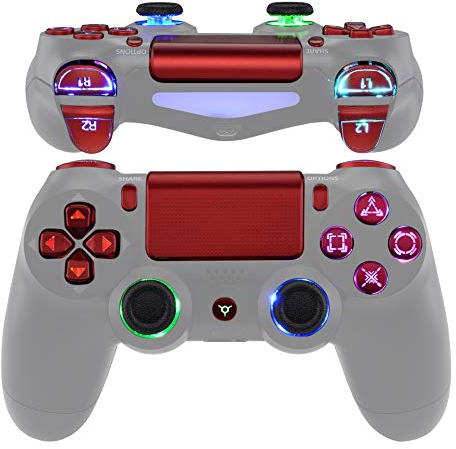 eXtremeRate LED Botones para ps4 Mando Teclas Botón D-Pad Joysitcks Gatillos Home Face Símbolos Botones DTFS(DTF 2.0) LED Kit para ps4 Control para ps4-No Incluye Mando(Rojo Escarlata)