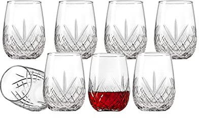Crystal Wine Glass Goblet Stemless Cup Dublin by Godinger – Set of 8