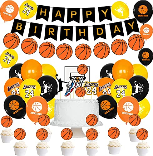 Geburtstag Dekoration Basketball Luftballons Slam Dunk Alles Gute zum Geburtstag Girlande Kobe Kuchen Topper Geburtstagsdeko für Lakers Kindergeburtstag Deko