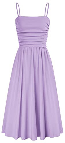 GRACE KARIN Robe sans Manche Femme Taille Haute Corsage Foncée A-Line Trapèze Plissée Midi Chic et Elegant Violet -1 L