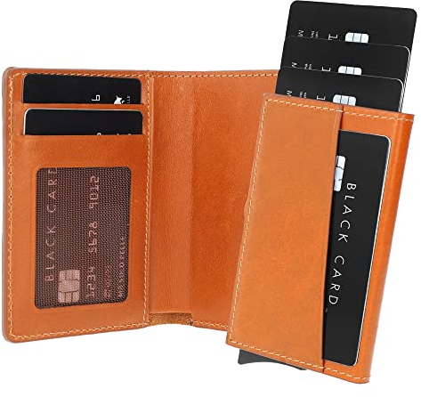 Solo Pelle Leder Geldbörse mit abnehmbarem Kartenetui für 15 Karten + Geldscheine und Münzfach geeignet | Kreditkartenetui mit RFID Magic Q-Wallet (Cognac Braun)