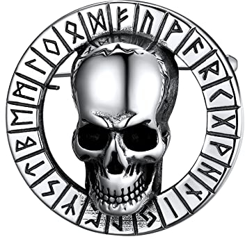 U7 Broche Homme Chemise Crâne Runes Viking en Acier Inoxydable Gothique Style