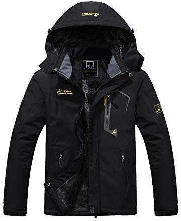 R RUNVEL Winter Jackets for Men Waterproof Coat Outdoor Warm Fleece Jackets with Hood for Ski Hiking Camping Walking Mountain Fishing Hunting Black UK 3XL Plus