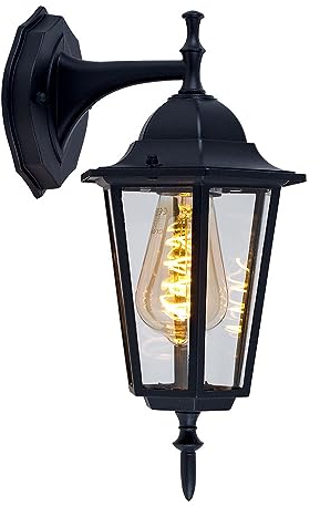 Wandleuchte Aussen Laterne Wandlaterne Hoflampe schwarz Fassadenleuchte Außenlampe, Glas klar, 1x E27, TxBxH 20,8x17x36 cm