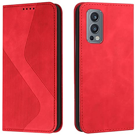 Mo-Somnus Kompatibel mit OnePlus Nord 2 5G Hülle, Magnet PU Leder Flip Wallet Case Tasche Handyhülle, Stoßfeste Schutzhülle OnePlus Nord 2 5G Brieftasche Klapphülle mit [Kartenfächer] (Rot)