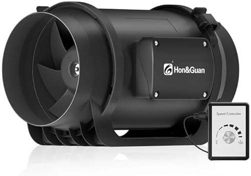 Hon&Guan Rohrventilator 150mm Leise mit Geschwindigkeits Regler EC Motor, 798m3/h Inline Kanalventilator Rohrlüfter Hitzebeständig Luefter für Heizung Kühlung Wachstumszelte Krankenhäusern, Schwarz