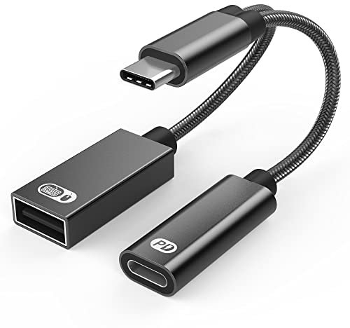 USB C auf USB Adapter OTG und Ladekabel, 2 in 1 USB-C Splitter mit PD 60W Schnellladung Typ C OTG und USB A Buchse Port kompatibel für Chromecast Google TV, iPad Pro und weitere Typ-C Geräte