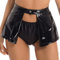 renvena Damen Lack Leder Rock Sexy Minirock Faltenrock Vorne Offen Lederoptik Partyrock Wetlook Latex Outfit Gogo Tanz Club Kostüm Schwarz L