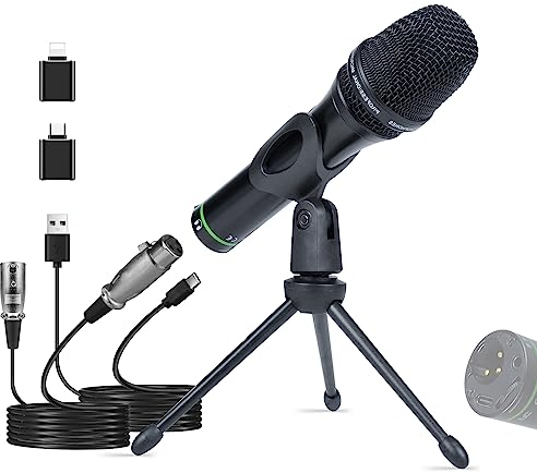 Riworal Dynamic Microphone, USB/XLR, Cardioid Studio Mic Kit with Volume Knob, Ideal for Vocal, Instruments Recording, Voice Over, Live Streaming