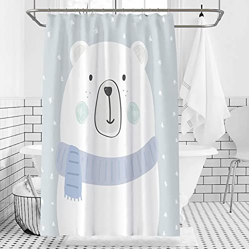 Hoisy Rideau de douche élégant, motif ours d'hiver bleu clair, taille 120 x 180 cm