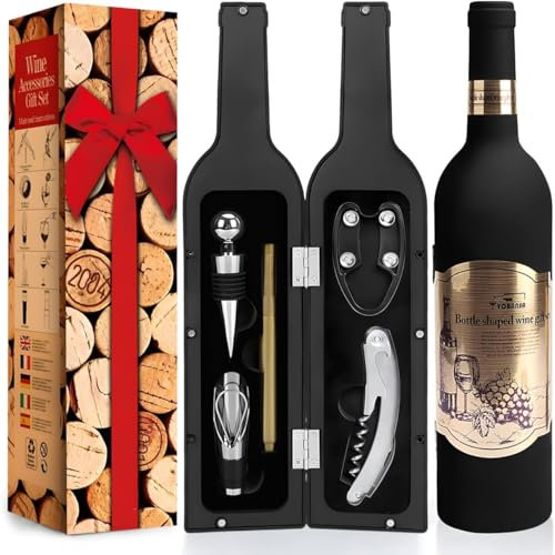 ZBPASL Set di Accessori da Vino a Forma di Bottiglia di Vino,Accessori per Il Vino Include cavatappi,Tappo per Vino,versatore per Vino (nero 01)