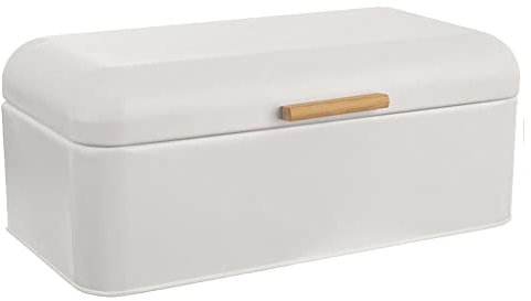 orion group - Brotkasten Metall mit Bambusgriff - Brotbox Brotdose - brotkiste - brot aufbewahrungsbox - weiß - 42x24x16,5 cm