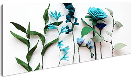 Quadro su tela, motivo: piante turchesi, 120 x 60 cm, con cornice in vero legno, stampa digitale di alta qualità con cornice