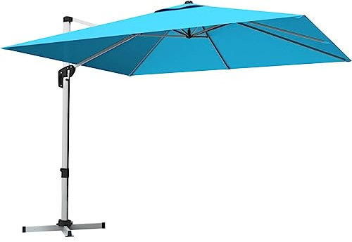 TANGZON 3M Cantilever Garden Parasol, Square Offset Patio Umbrella with Cross Base, Vent Top, Crank Handle, 360° Rotation & Tilt Function, Outdoor 8-Rib Hanging Sun Shade Roma Umbrella (Blue)