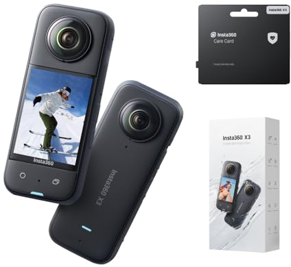 Insta360 X3 con Certificado de garantía Care - Action CAM 360 Impermeable con sensores 1/2 de 48 MP, vídeo Active HDR 360 de 5,7 K, Foto 360 de 72 MP, Objetivo único 4K, Modo Selfie 60 fps