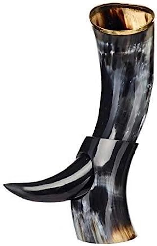 Nautical Replica Hub Viking Drinking Horn with Stand Beer Mug Medieval African Beer Tankard - Horn Cup Best Wedding Gift Men Women Natural Finish Rustic Vintage Home Decor Gifts