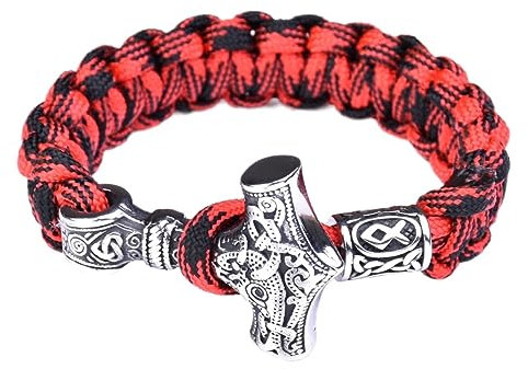 TQWSVUM Nordisches Wikinger Thor Mjolnir Hammer Camouflage Paracord Armband, Die Hörner von Odin, Vegvisir, Valknut, Helm der Ehrfurcht(04_23CM)