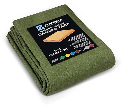 Zuperia Canvas-Plane, robuste Mehrzweck-Plane für Vordach, Dach, Camping, Holzflor (Olivgrün, 2,4 x 3,4 m, 1 Stück)