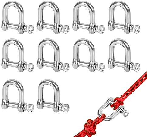 Schäkel Edelstahl, 8 mm Schäkel Gerade Kurze Form, D-Schäkel mit mit Augenbolzen, D Ring Schäkel, Rundschäkel Drehschäkel Bügelschäkel Schaekel (10 Stück)