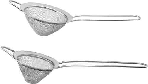 YIXNSW 2 Coladores de Cóctel Cónicos, Acero Inoxidable, Malla Fina, 7 cm y 8,5 cm, con Mango para Bebidas, Té y Coctelería