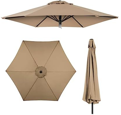Housse De Rechange pour Parasol, 6 Baleines 2M/2.7M/3.0M Toile De Rechange pour Parasol D'extérieur, UPF 30+, pour Jardin, Plage Auvent De Rechange pour Parasol(Color:Khaki,Size:3.0m(10ft))