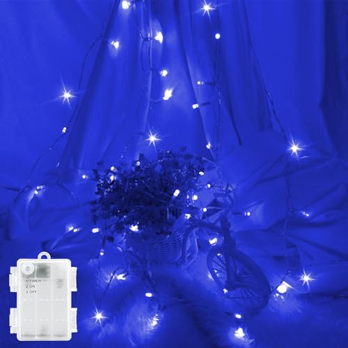 LED Lichterkette Außen Batterie Wasserdicht 3M Outdoor Lichterkette Innen Batterie Timer für Balkone, Fenster, Tür, Wände, Kinderzimmer, Schlafzimmer, Halloween, Weihnachten, Hochzeiten, Blau
