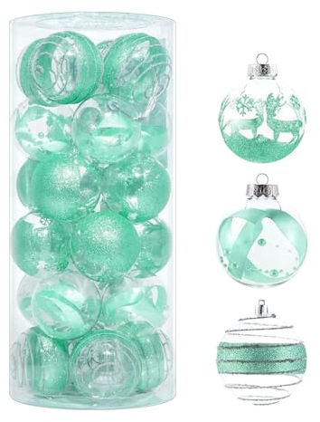 Hava Kolari 6cm Weihnachtskugeln Weihnachtsbaumschmuck-Set, 24 Stück Kunststoff Weihnachtsbaumkugeln Weihnachtsbaum Deko für Weihnachten Hochzeit Party (Türkis)