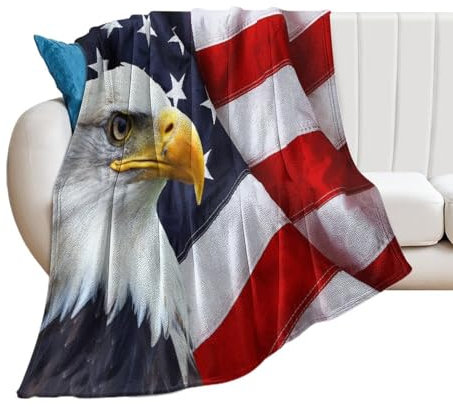 NIBABAEU Decke, Motiv: Adler, amerikanische Flagge der USA, weich, flauschig, gemütlich, bequem, für Couch, Sofa, Bett, 150 x 200 cm