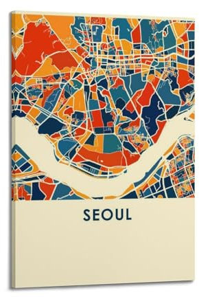 WALS Landkarte Poster Asien Seoul Südkorea Dekorative Leinwand Familie Schlafzimmer Kunstwerk Bild Gemälde 40 x 60 cm