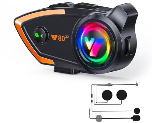 Khptop Intercom Casque Bluetooth 500m 2 Ride Casque Bluetooth Interphone Casque avec CVC Bruit qualité sonore Haut - Parleur système de Communication Moto/motoneige/vélo/Sport Y80