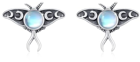 ABIGY Motten Ohrringe 925 Sterling Silber Mondstein Ohrringe Luna Motte Insekten Ohrstecker Tier Motte Weihnachten Geburtstag Muttertag Jahrestag Schmuck Geschenke für Damen