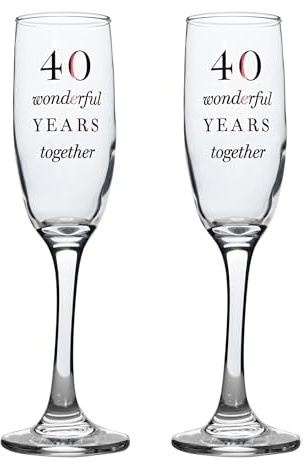 Widdle Gifts Wedding/Anniversary Champagne Flutes Set of 2 Prosecco Glasses Gift Boxed (40th Ruby Anniversary 6946)