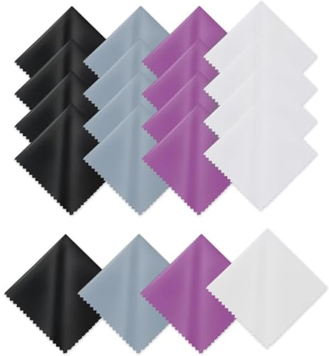 YUUSIKCO Lot de 20 Chiffon Microfibre,Chiffons de Nettoyage,Nettoyant Lunettes Lingettes Microfibre, Lunettes, Ecrans, Tablettes, Glasse, 6 x 7 Pouces (15 x 18 cm), Noir, Blanc, Bleu, Violet